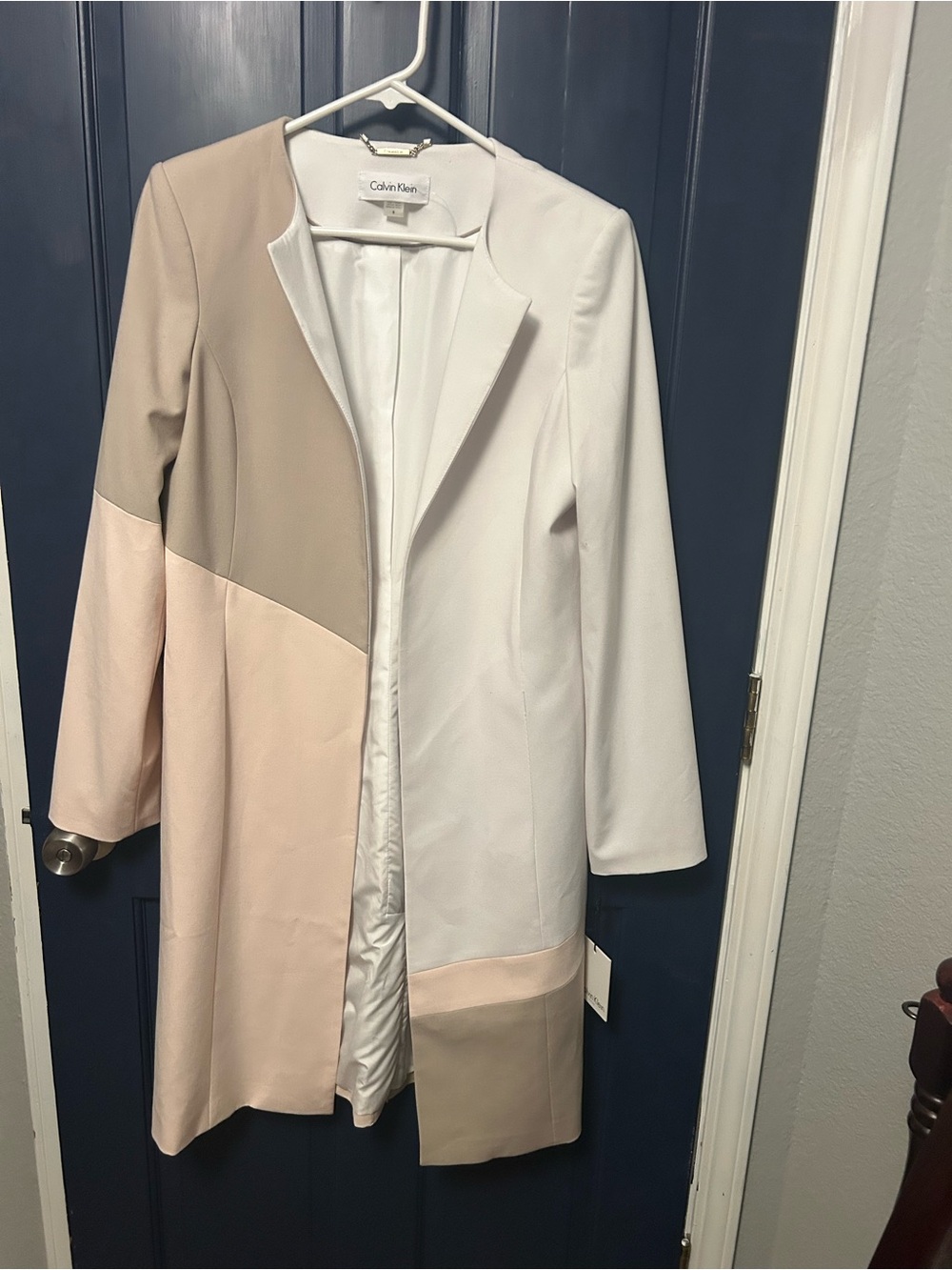 Calvin Klein Women's Colorblock Long Trench Coat in White, Beige & Blush